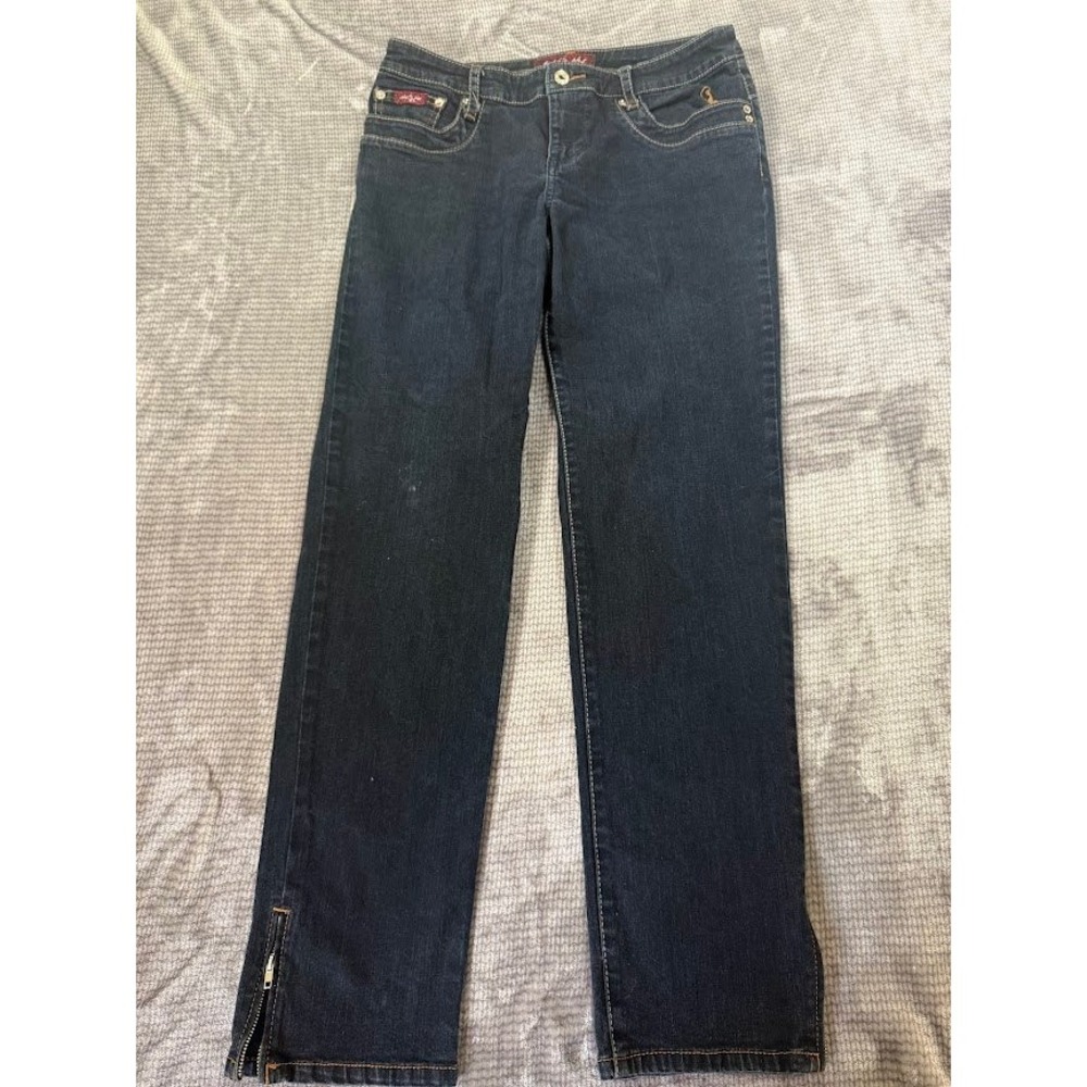 Baby Phat Dark Wash Straight Denim Jeans with Ankle Zippers Indigo Blue 30X30